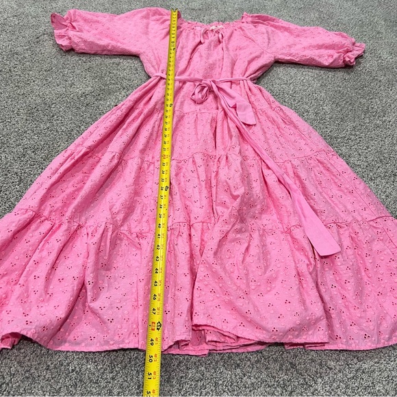 Ivy City Co Pink Eyelet Tiered Maxi Dress 100% Cotton Lined Women’s Size XL - Picture 3 of 9